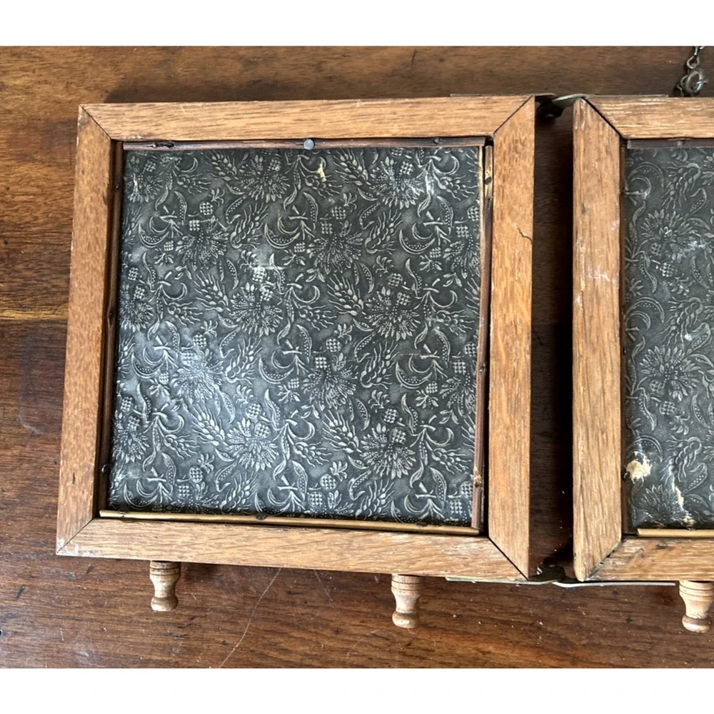 Antique Victorian Oak Tri Fold Shaving Travel Mirror Beveled Glass 23